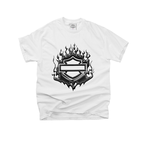 POST MALONE x H-D FLAMING BAR & SHIELD WHITE TEE – Post