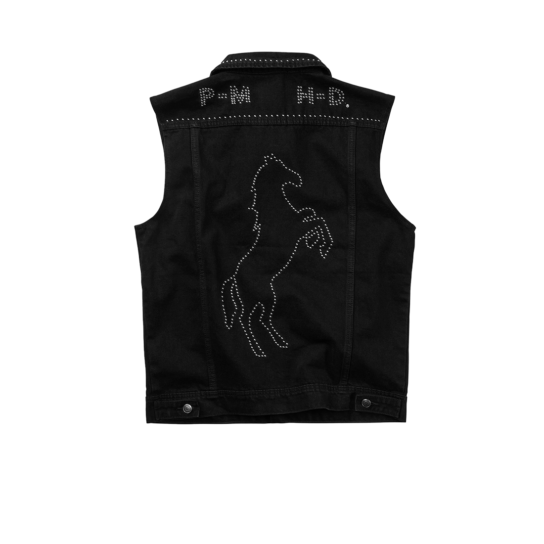 POST MALONE x H-D STUDDED HORSEPOWER SLIM FIT DENIM VEST BACK