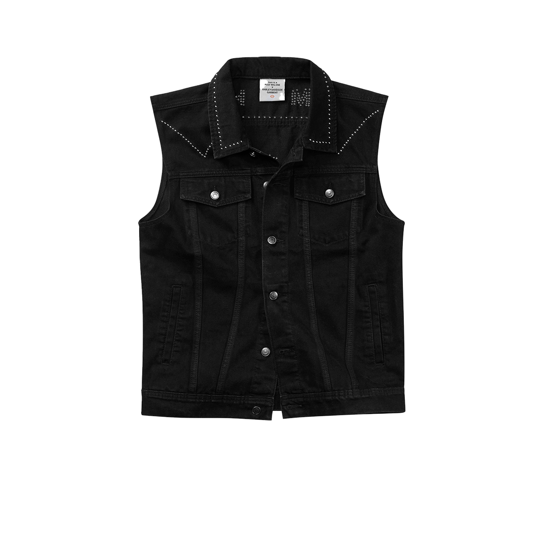 POST MALONE x H-D STUDDED HORSEPOWER SLIM FIT DENIM VEST FRONT