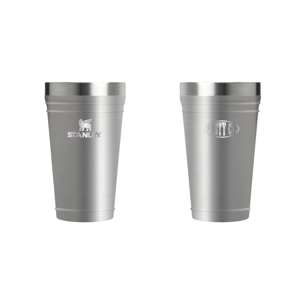 The Post Malone x Stanley Atlanta Silver Stacking Beer Pint Front and Back