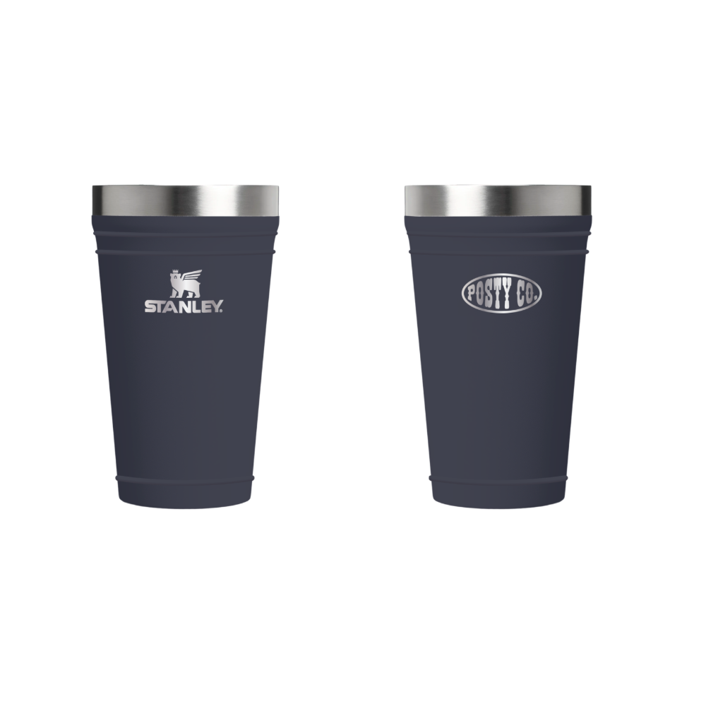The Post Malone x Stanley Denver Black Stacking Beer Pint Front and Back